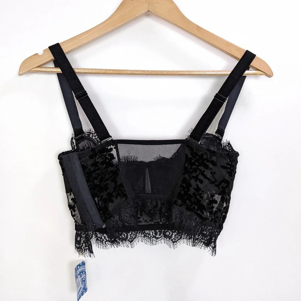 Free People Size S So Long Floral Velvet Sheer Mesh Lace Underwire Bra In Black - Picture 8 of 12